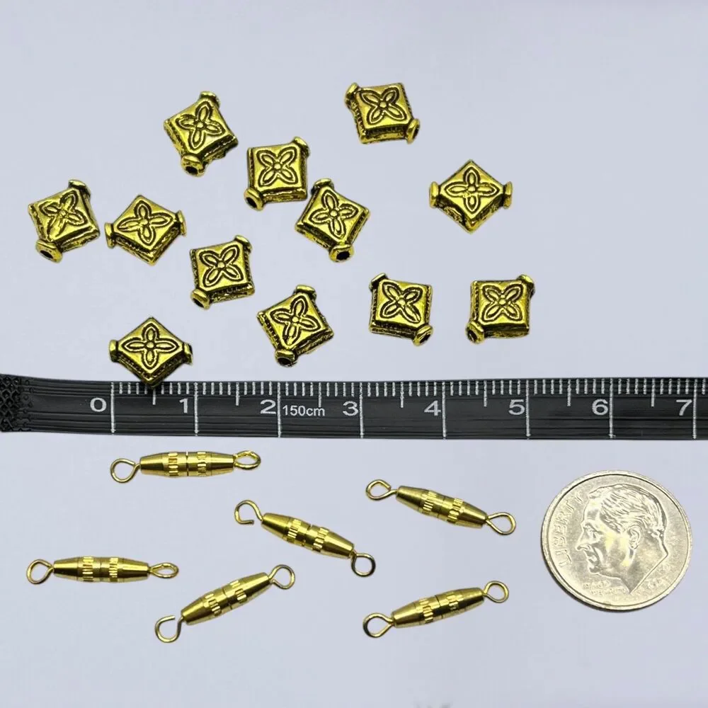 Mixed Lot Beads Faceted Glass Gemstones Gold Tone Metal Crystal Jewelry Findings